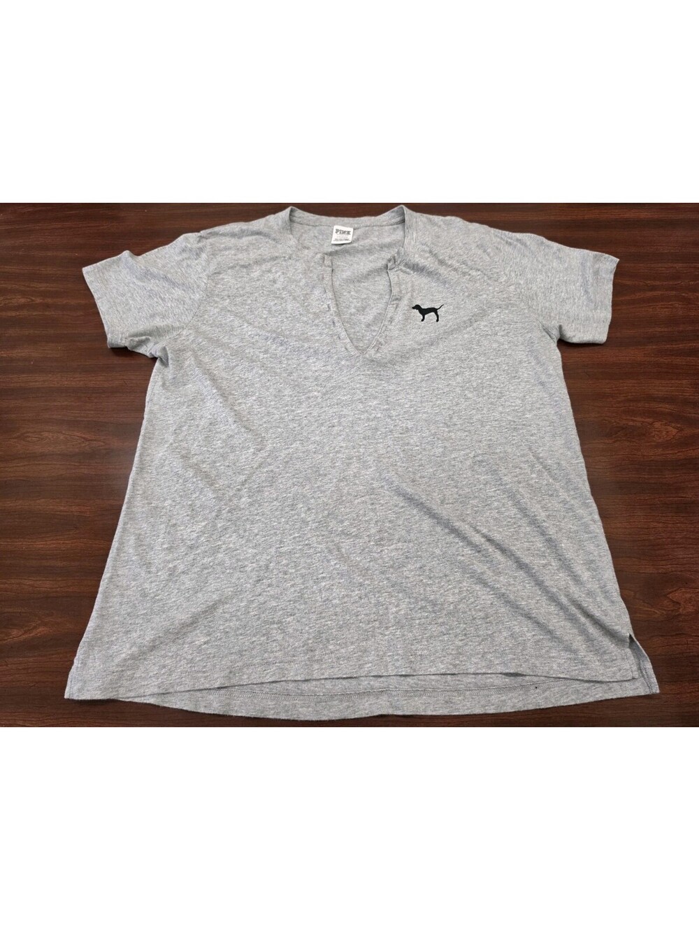 Pink Victorias Secret Gray Logo Tee Shirt Short Sleeve Crew Neck Relaxed Women L